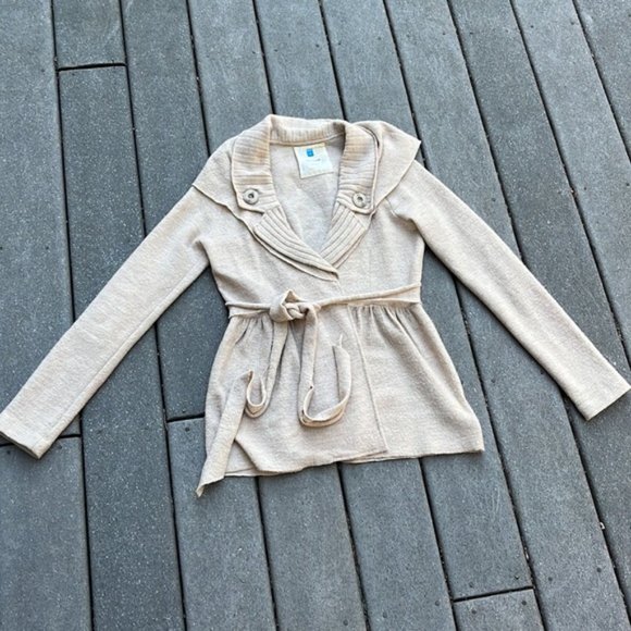 S Anthropologie Sparrow 100 percent Marino Wool darling cardigan sweater EUC tan - Picture 5 of 14